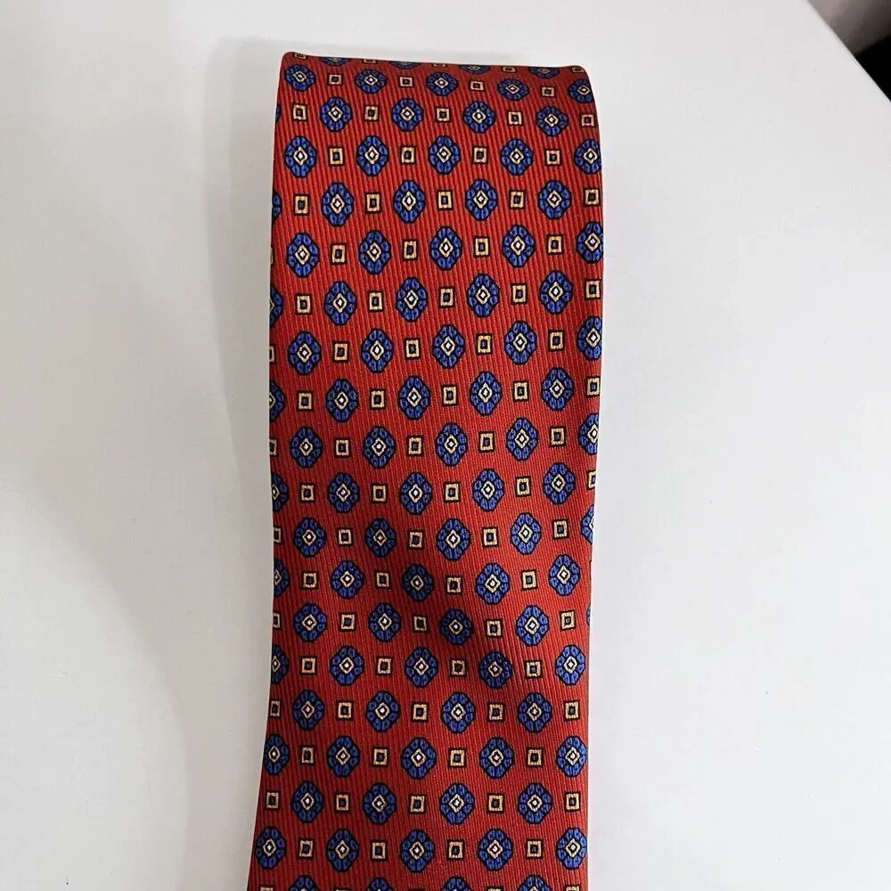 Robert Talbott 100% Silk Tie Orange Blue Made In USA Monterey, CA Men's